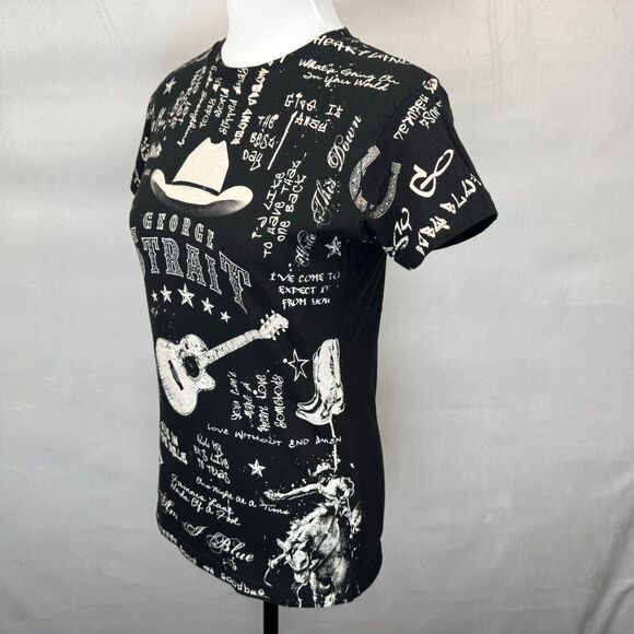 George Strait Ladies Shirt Sz M Black Crew Neck Short Sleeve - Picture 2 of 7